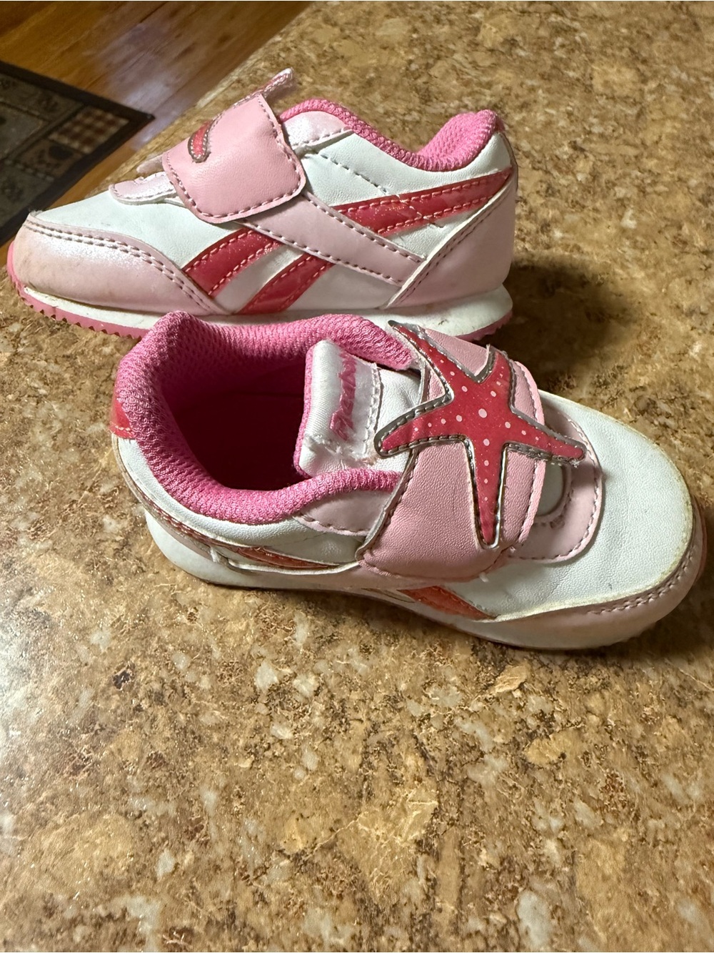 Reebok Pink and White Star Strap Kids Sneakers